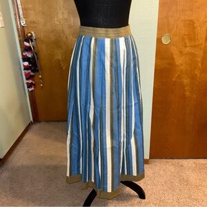 Arido vintage 90s cotton/linen blend full skirt blue/green/white size 48 (US 16)